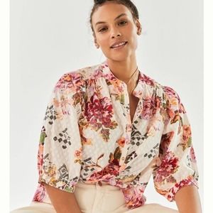 Anthropologie Pilcro Cropped Surf Blouse floral sz 1X